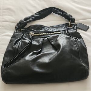 Coach Black Leather Shoulder Bag with Glossy Finish